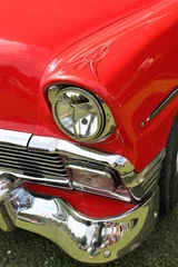 Deurstickers Rood Klassieke Amerikaanse auto, vintage, koplamp