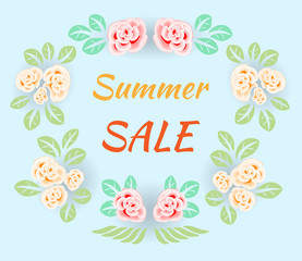 Summer sale. Seasonal background and greeting card. Vector illustration.