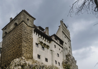 Detailed view of the famous Bran Castle against a gloomy sky, Brasov district, Transylvania, Romania