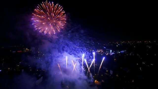 Aerial view of the fireworks at night