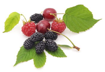 Berries raspberries, cherries and mulberries.