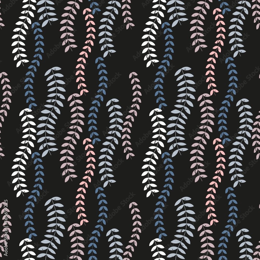 Poster vector floral seamless pattern with stylized twigs and leaves in retro style.
