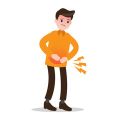 stomachache. male character with health problem. vector illustration.