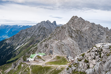Large panorama of the tops of the mountains above Seegrube