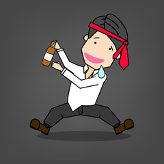 Drunk Businessman  danceing with alcohol bottle.