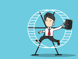 Businessman running in a hamster wheel