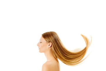 Fototapeta premium Beautiful long blonde hair, isolated on white.