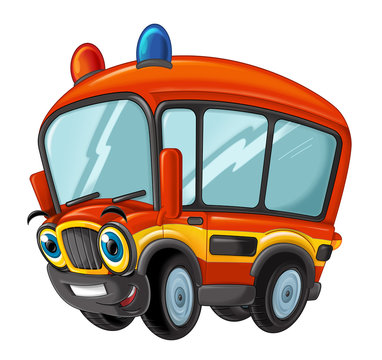 Cartoon happy and funny cartoon fire fireman bus looking and smiling - illustration for children