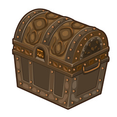 Old classic closed treasure chest isolated on a white background. Vector illustration in cartoon style