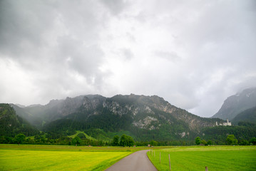 Neuschwanstein Castle and Alps. Bavaria, Germany.