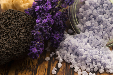 lavender bath salt and some fresh lavender