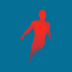 Jumping Man. 3D Model of Man. Human Body. Sport Symbol. Design Element for Business, Science and Technology. Vector Illustration.