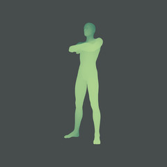 Man Stands on his Feet. Man Crossing His Arms Over His Chest. 3D Human Body Model. Design Element. Vector Illustration.
