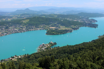 beautiful large lake with turquoise water top view