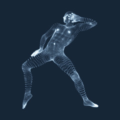 Fototapeta premium Man is Posing and Dancing. Silhouette of a Dancer. A Dancer Performs Acrobatic Elements. Sports Сoncept. 3D Model of Man. Human Body. Sport Symbol. Design Element. Vector Illustration.