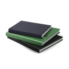 Stack of books on white background