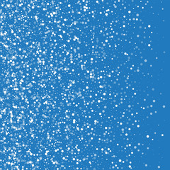 Random falling white dots. Left gradient with random falling white dots on blue background. Vector illustration.