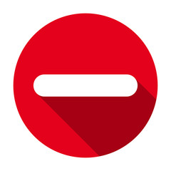 Minus sign flat round red icon, button with long shadow. Vector EPS10