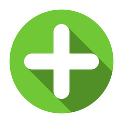 Fototapeta premium Plus sign flat round green icon, button with long shadow. Vector EPS10