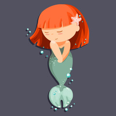 cute cartoon little mermaid vector illustration. Siren. Sea theme.
