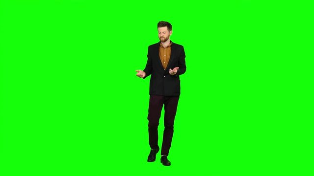 Man is very tired and thoughtful, reflects on life. Green screen