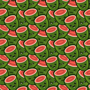 Watermelon Cartoon Face Seamless Pattern
