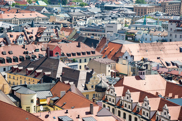 Fototapeta na wymiar Scenic aerial panorama of the Old Town of Munich, Germany