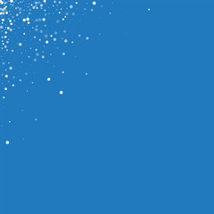 Random falling white dots. Left right corner with random falling white dots on blue background. Vector illustration.