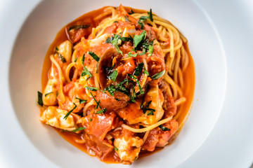 Seafood spaghetti marinara italian