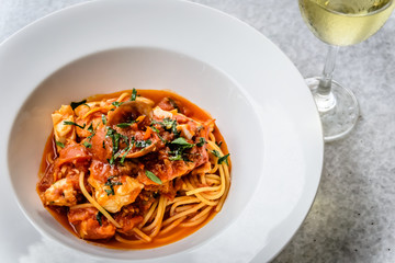 Seafood spaghetti marinara italian
