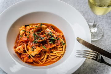 Seafood spaghetti marinara italian