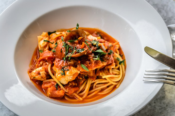 Seafood spaghetti marinara italian