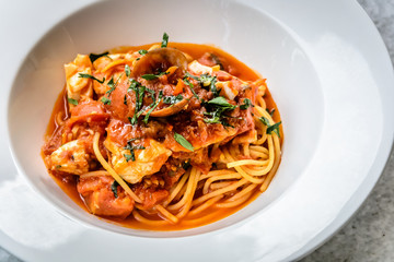 Seafood spaghetti marinara italian