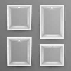 Empty Show Window, Niche Set Vector. Abstract Clean Shelf, Niche, Wall Showcase. Good For Exhibit, Presentations, Display Your Product.