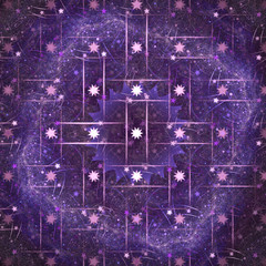 Purple fractal pattern with stars, digital artwork for creative graphic design