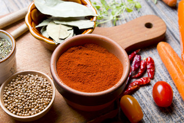 Spices on the wooden board