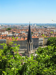 Fototapeta na wymiar Cityscape of Lyon viewed from the Basilica of Notre-Dame de Fourvière