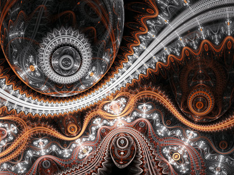 Detailed fractal clockwork, digital artwork for creative graphic design