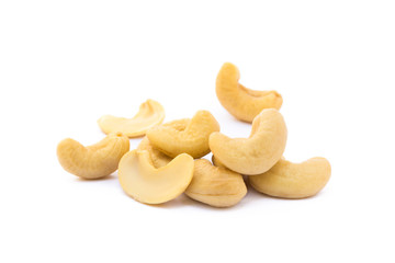 Roasted salted cashews isolated on a white background