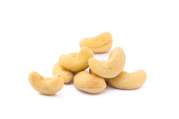 Roasted salted cashews isolated on a white background