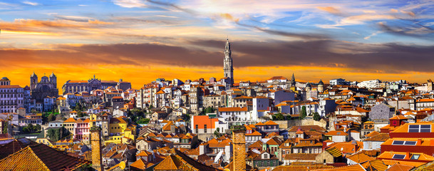 panorama of beautiful Porto over sunset .Portugal - obrazy, fototapety, plakaty