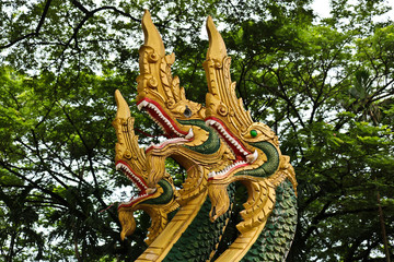 Fototapeta na wymiar Naga sculpture in Lao temple, Laos