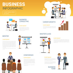 Business Infographics Set With Copy Space For Presentation Meeting Seminar Concept Flat Vector Illustration