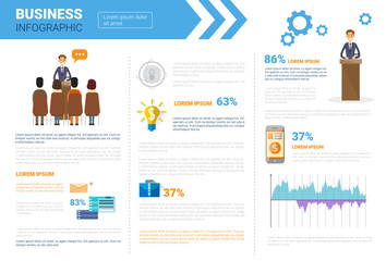 Business Infographics Set With Copy Space For Presentation Meeting Seminar Concept Flat Vector Illustration