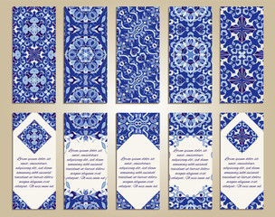 Vector set of colorful vertical banners for business and invitation. Portuguese, Azulejo, Moroccan; Arabic; asian ornaments