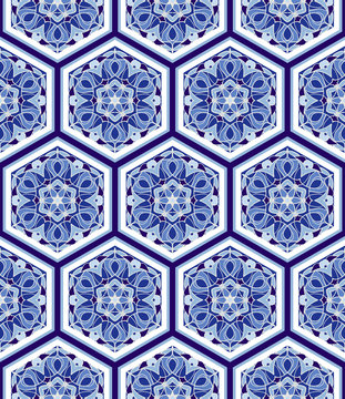 Vector seamless texture. Beautiful pattern for design and fashion with decorative hexagon elements