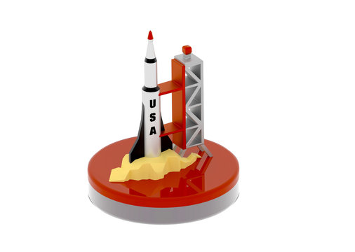 USA rocket on launch pad 3D illustration