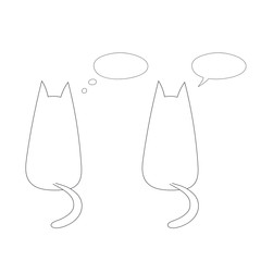 Hand drawn vector illustration with simple outlines of two cats from behind with empty speech bubbles.