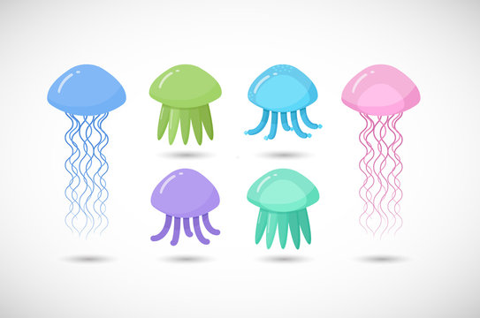 Jellyfish vector flat icon set