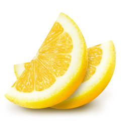 Juicy yellow lemon sections isolated on a white background